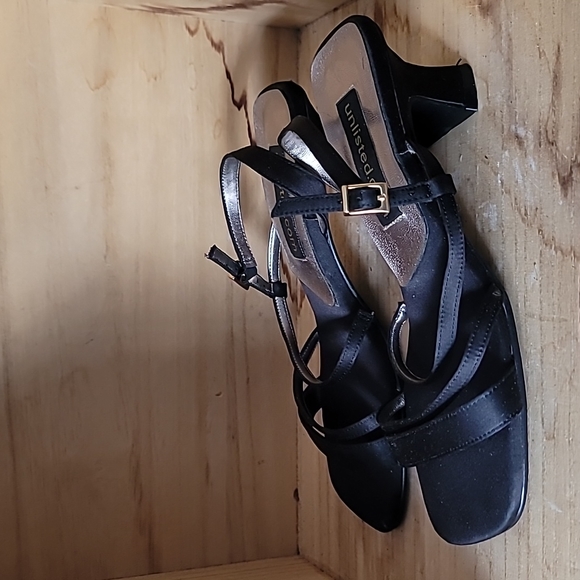 Unlisted Black Sz 8 Strappy Heels Open Square Toe Sandals Shoes VTG Y2K 90s Prom - Picture 5 of 8